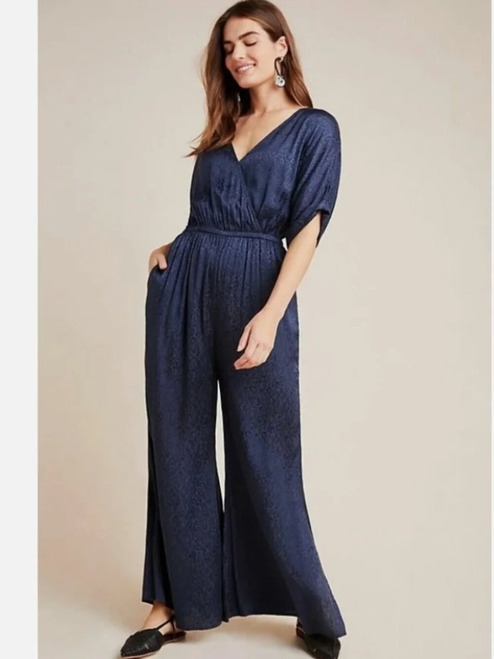 Maeve by Anthropologie Yanna Leopard-Jacquard Jumpsuit In Navy